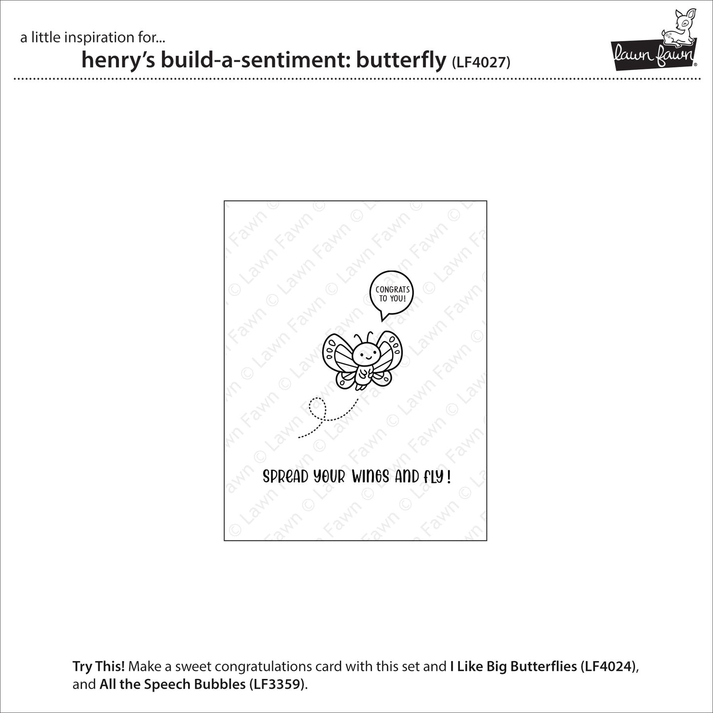 Lawn Fawn Henry's Build-A-Sentiment: Butterfly 3x4 Clear Stamp Set