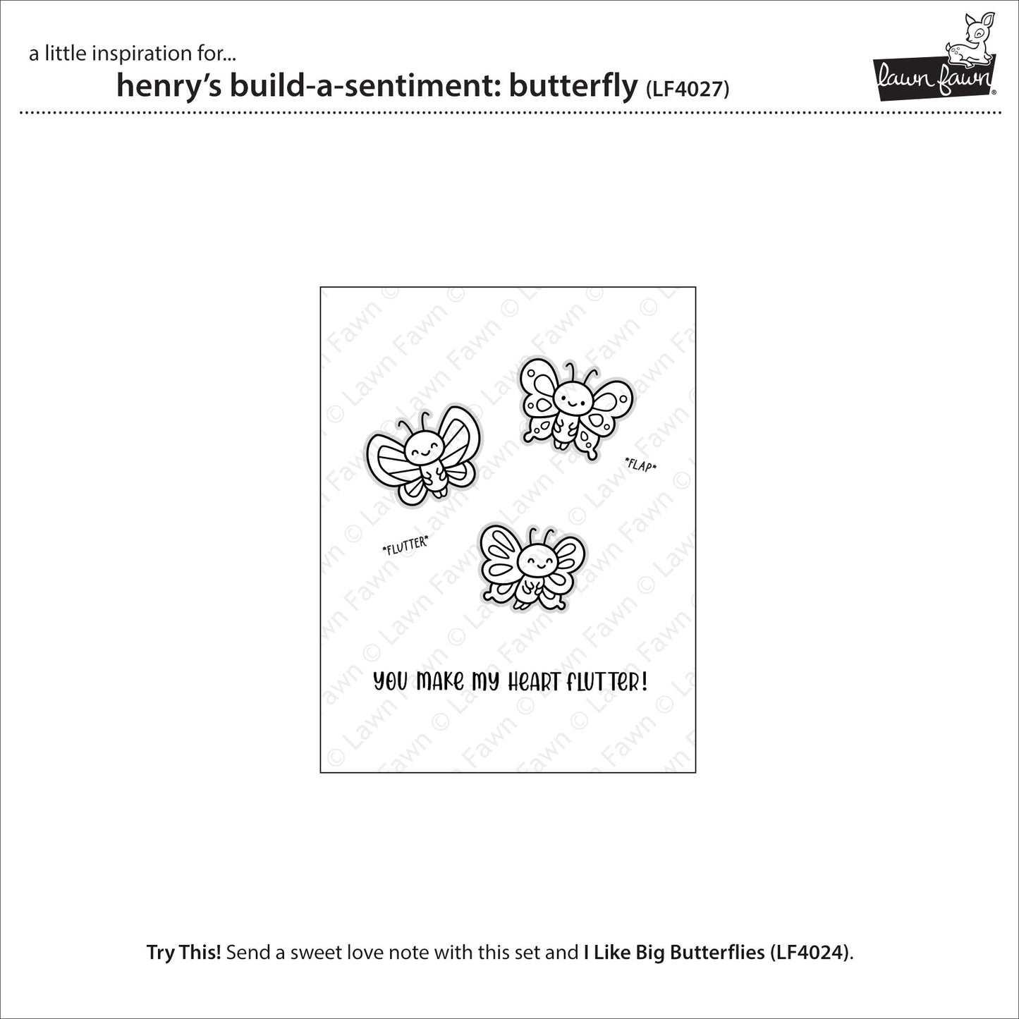 Lawn Fawn Henry's Build-A-Sentiment: Butterfly 3x4 Clear Stamp Set