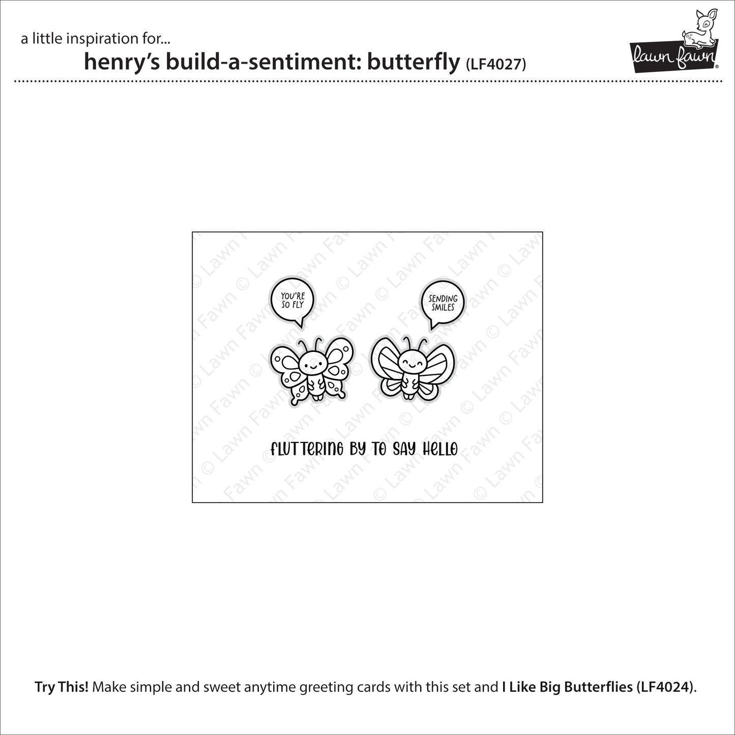 Lawn Fawn Henry's Build-A-Sentiment: Butterfly 3x4 Clear Stamp Set