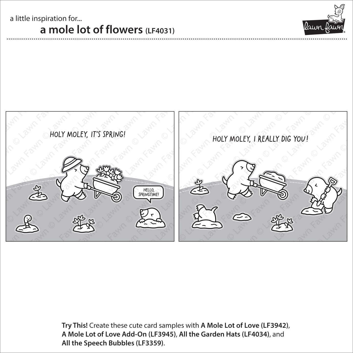 Lawn Fawn A Mole Lot of Flowers 3x4 Clear Stamp Set