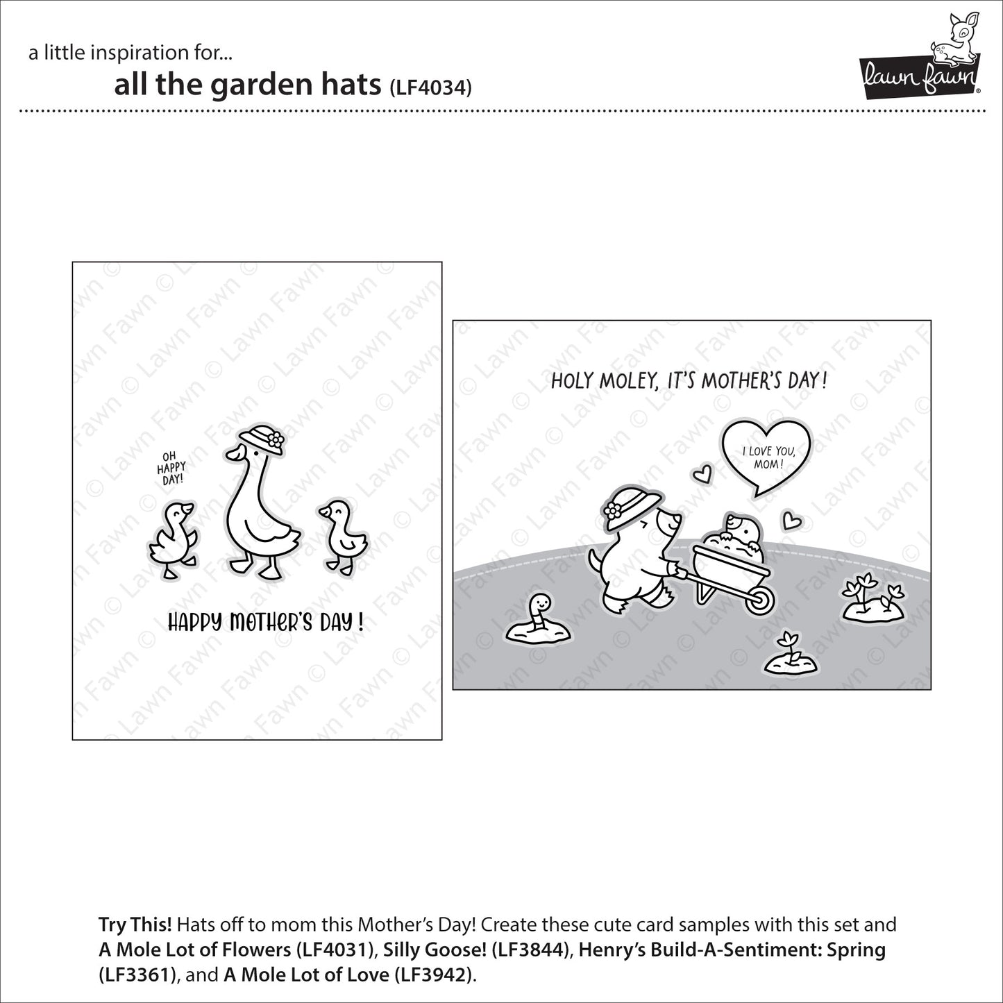 Lawn Fawn All the Garden Hats 2x3 Clear Stamp Set