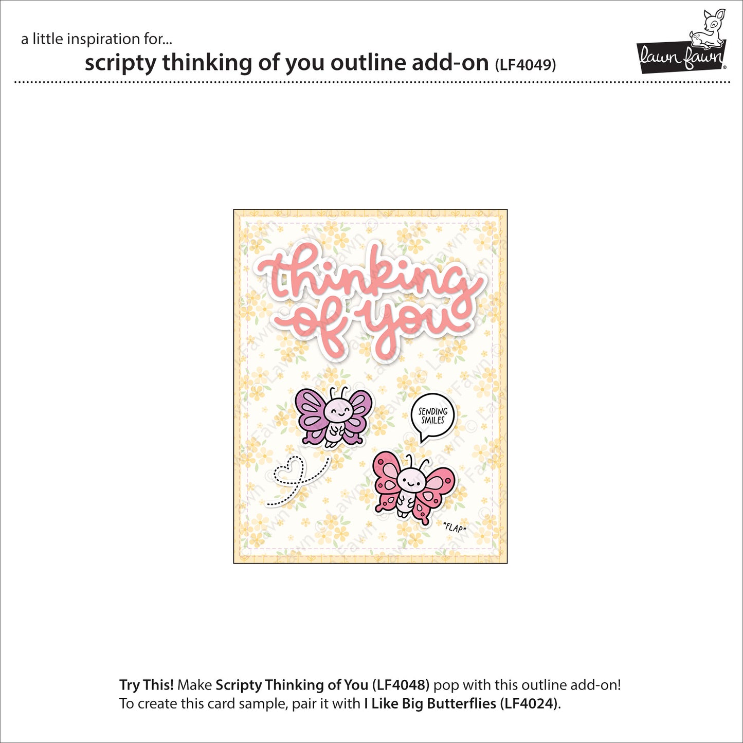 Lawn Fawn Scripty Thinking of You Outline Add-On Stand alone Stanzen