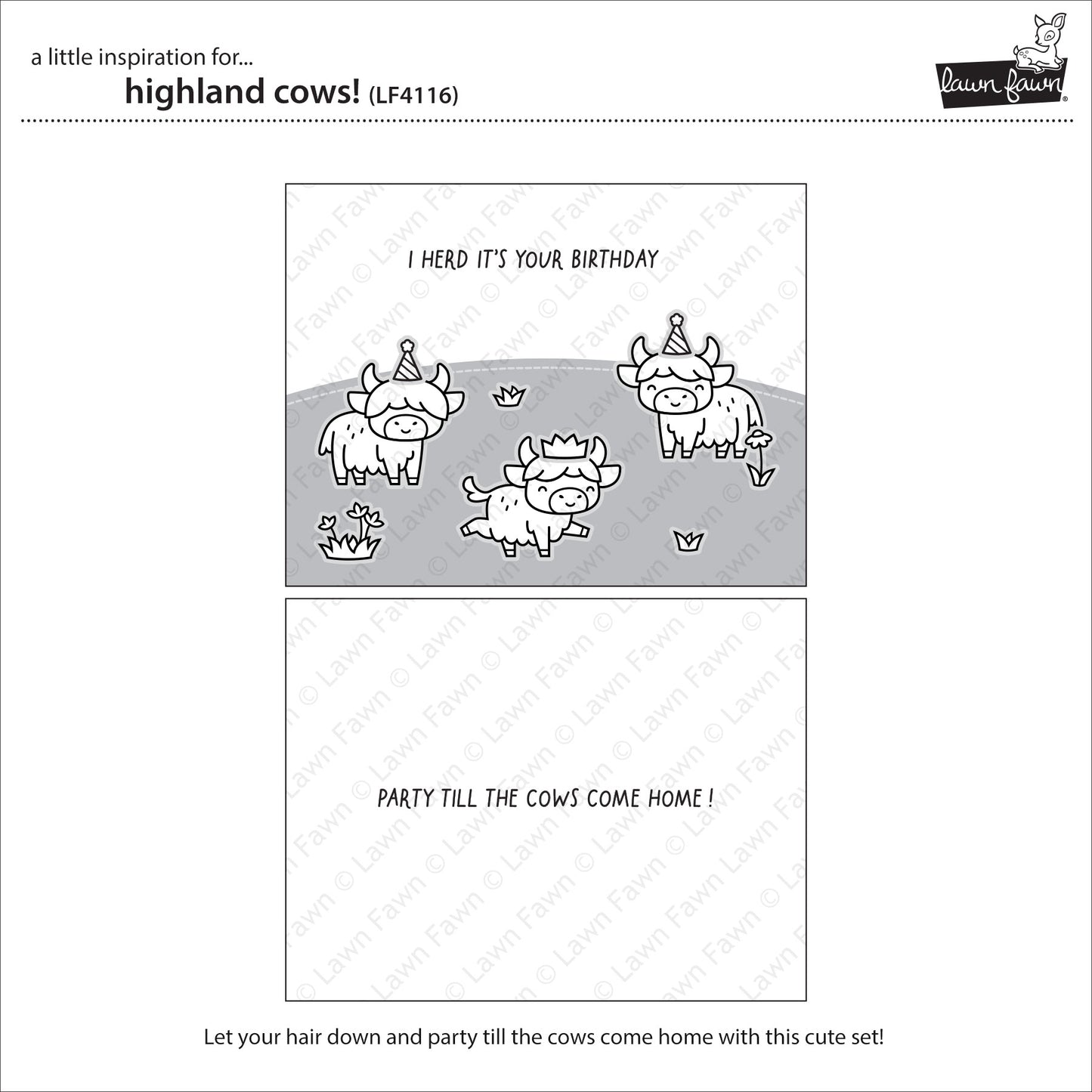 Lawn Fawn Highland Cows Clear Stamp Set mit passenden Motiven und Sentimenten