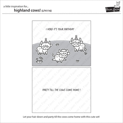 Lawn Fawn Highland Cows Clear Stamp Set mit passenden Motiven und Sentimenten