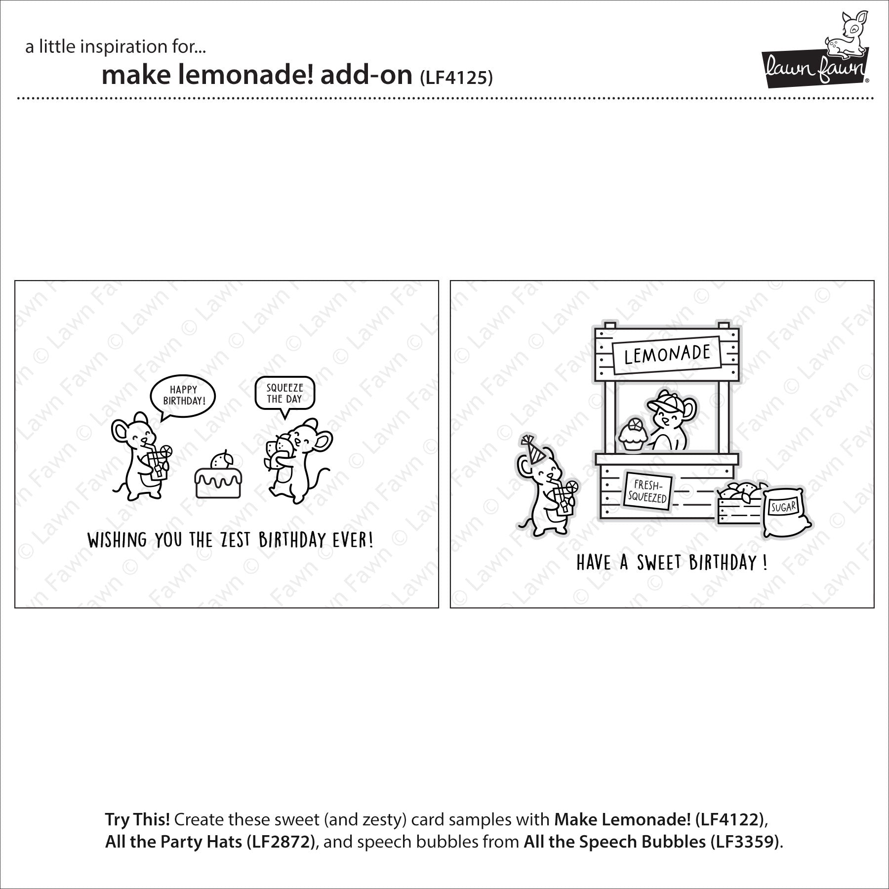 Lawn Fawn Make Lemonade! Add-On Clear Stamp Set mit passenden Motiven und Sentimenten