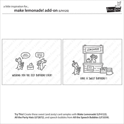Lawn Fawn Make Lemonade! Add-On Clear Stamp Set mit passenden Motiven und Sentimenten