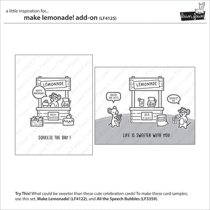 Lawn Fawn Make Lemonade! Add-On Clear Stamp Set mit passenden Motiven und Sentimenten