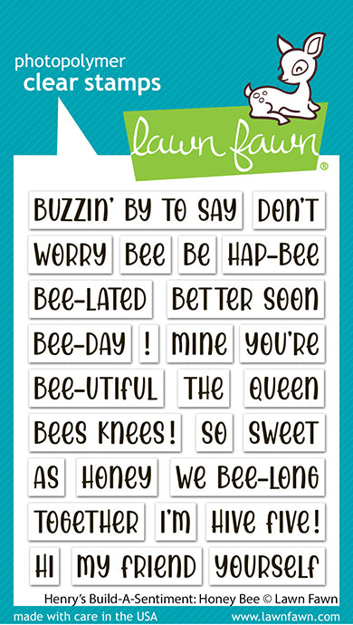 Lawn Fawn Henry's Build-A-Sentiment: Honey Bee Clear Stamp Set mit passenden Sentimenten für build-a-bee Stanzen