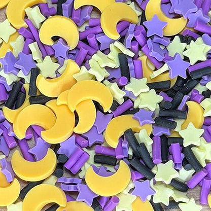 Lawn Fawn Tiny Treasures Iridescent Stars Confetti + Fall Leaf Confetti Mix + Purple Stars Confetti + Halloween Sequin Mix +  Lawn Fawn Halloween Moon and Star Clay Pieces Tiny Treasures Lawn Fawn Halloween Moon and Star Clay Pieces