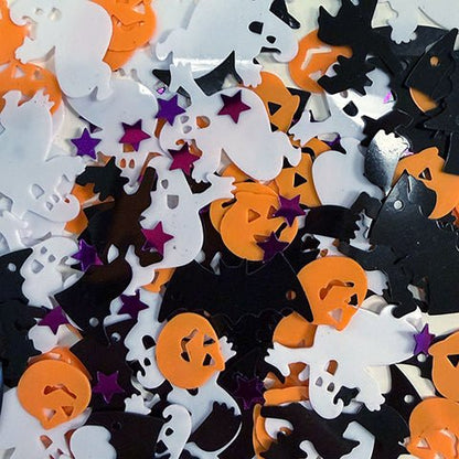 Lawn Fawn Tiny Treasures Iridescent Stars Confetti + Fall Leaf Confetti Mix + Purple Stars Confetti + Halloween Sequin Mix +  Lawn Fawn Halloween Moon and Star Clay Pieces Tiny Treasures Lawn Fawn Halloween Moon and Star Clay Pieces