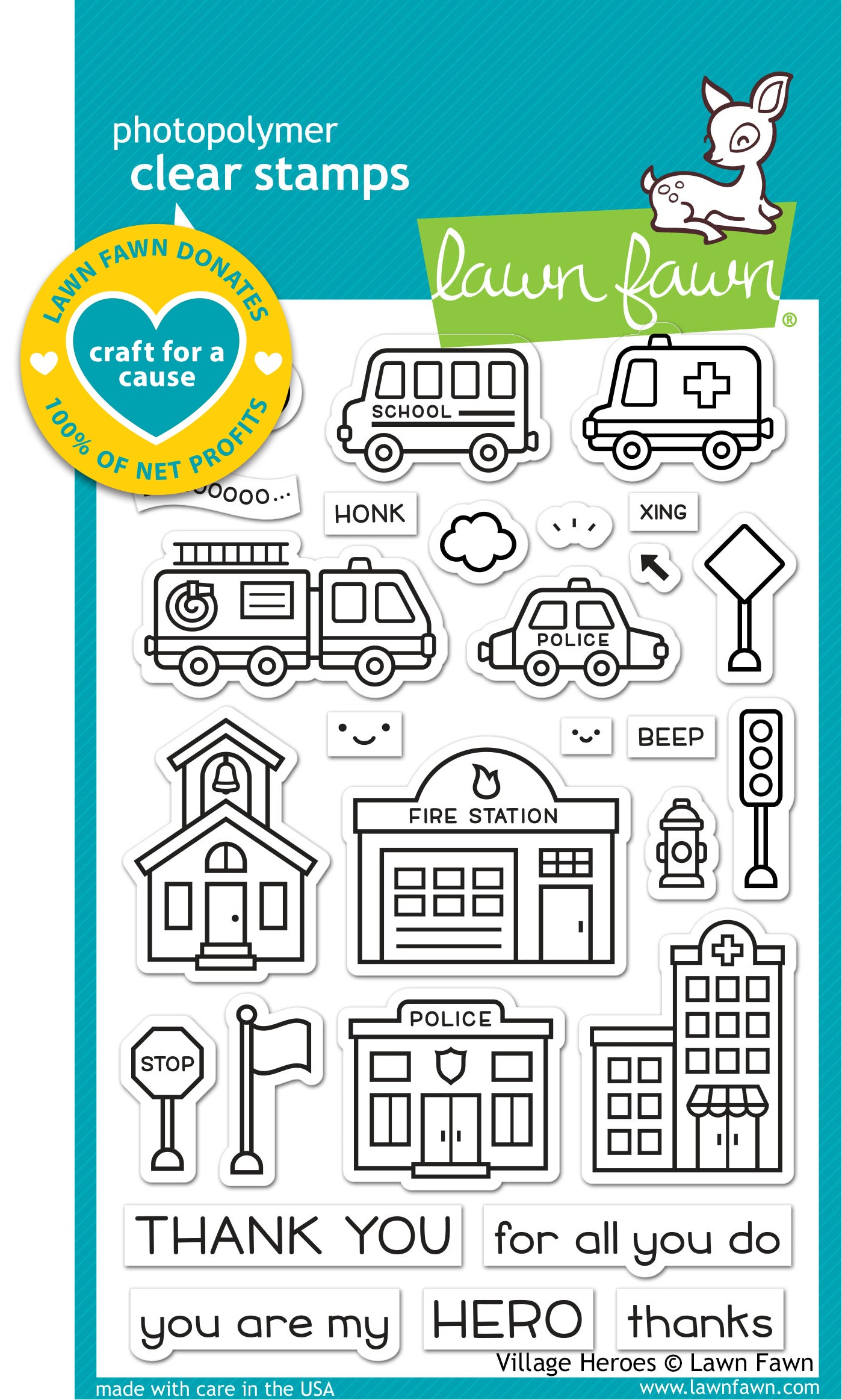 Lawn Fawn village heroes Clear Stamp 4x6