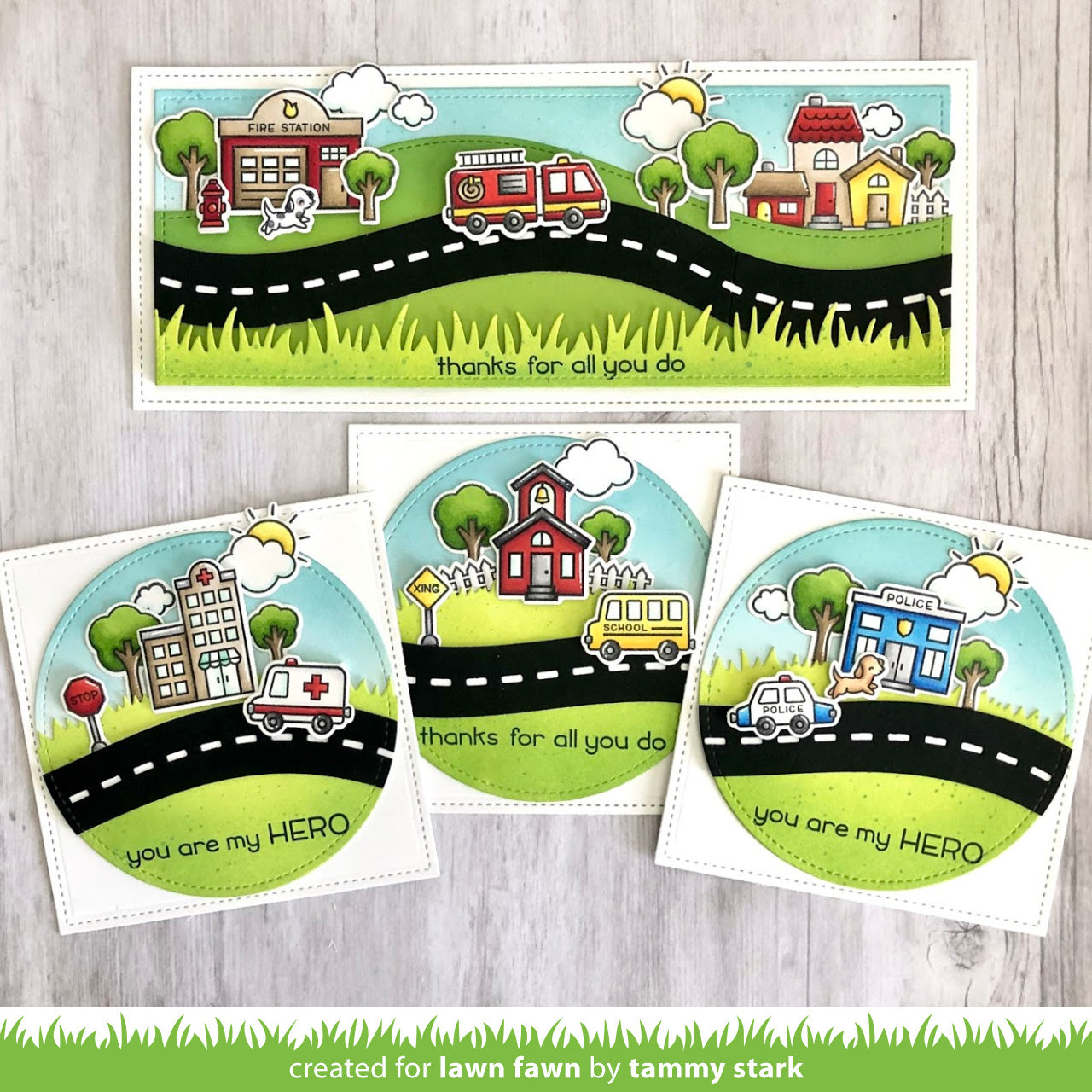 Lawn Fawn village heroes Clear Stamp 4x6