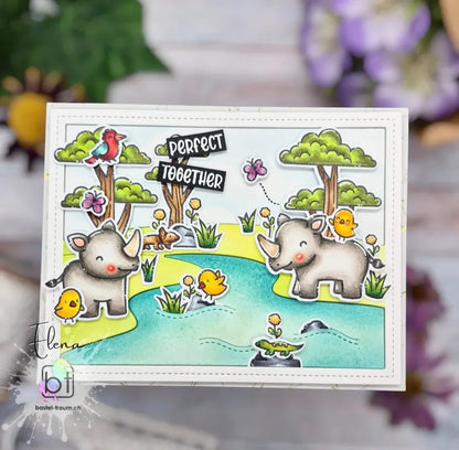 Lawn Fawn Rhino-mite! Clear Stamp Set 2x3
