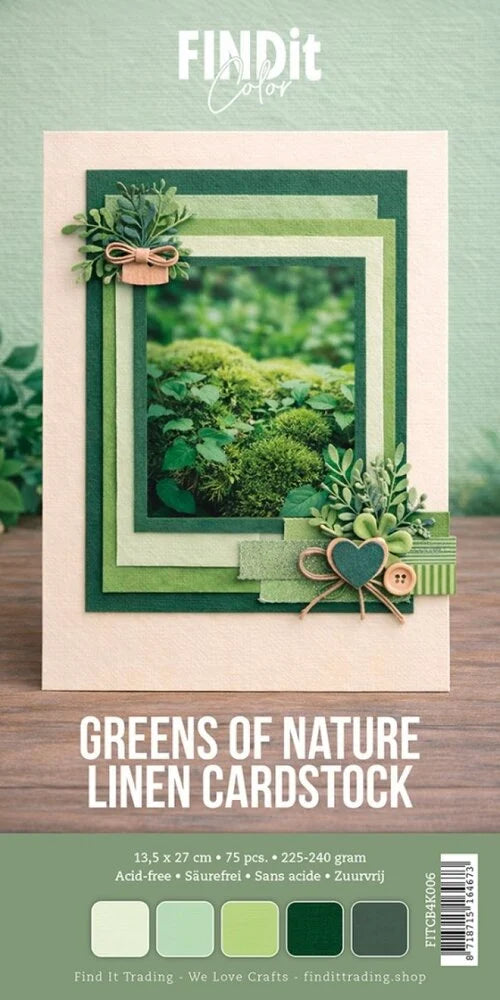 Find It Linen Cardstock Greens of Nature 13.5x27 cm 225-240gsm 75 Stk