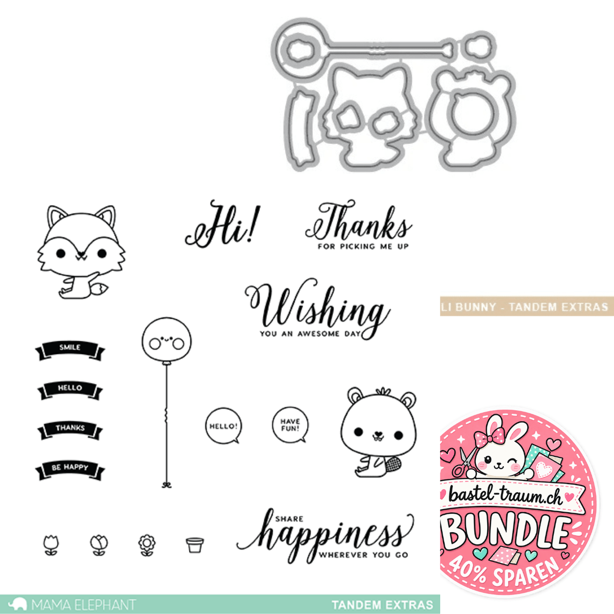 Mama Elephant Tandem Extras Clear Stamps 4x6 + Creative Cuts Stanzen