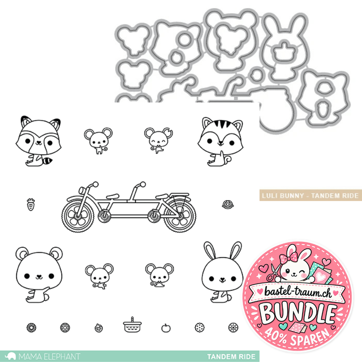 Mama Elephant Tandem Ride Clear Stamps 4x6 + Creative Cuts Stanzen