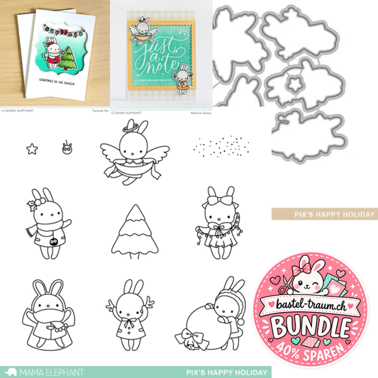 Mama Elephant Pix's Happy Holiday Clear Stamps 4x6 + Creative Cuts Stanzen