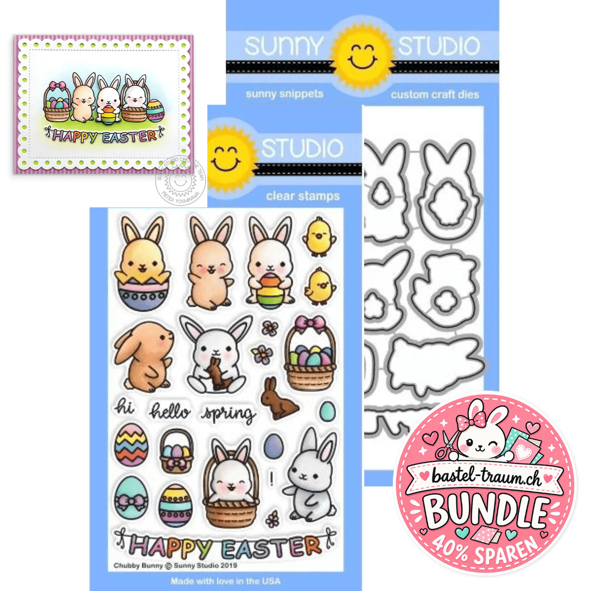 Sunny Studio Chubby Bunny Clear Stamps 4x6 + Stanzen