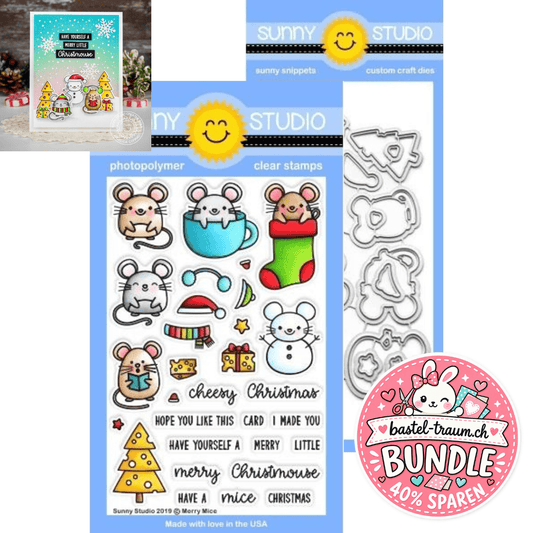 Sunny Studio Merry Mice Clear Stamps 4x6 + Stanzen