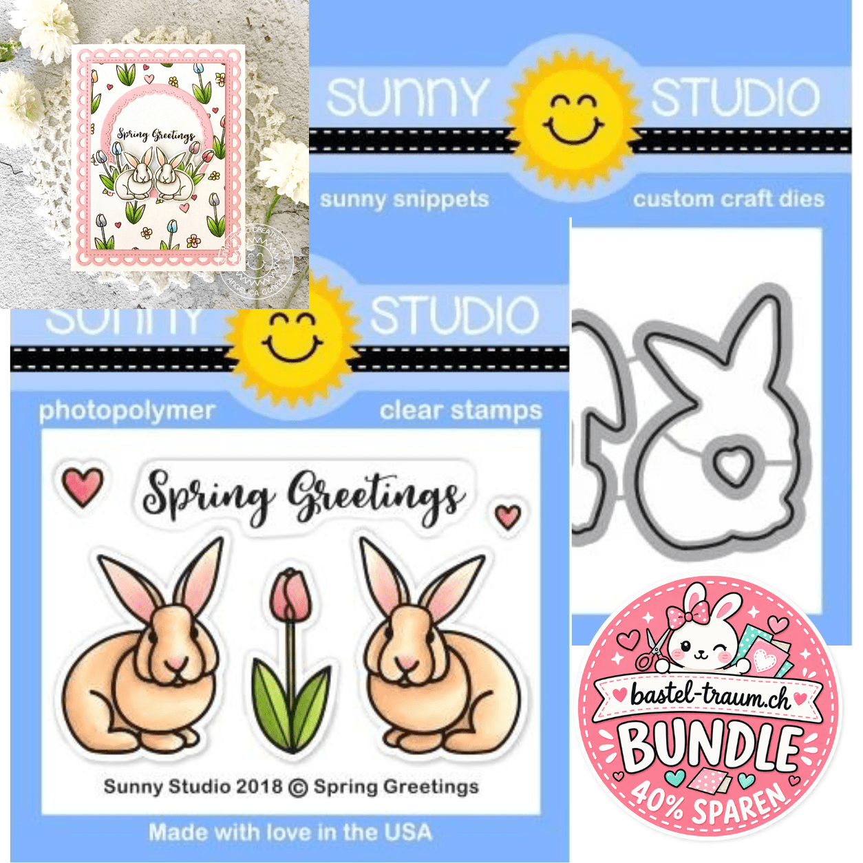 Sunny Studio Spring Greetings Clear Stamps 2x3 + Stanzen