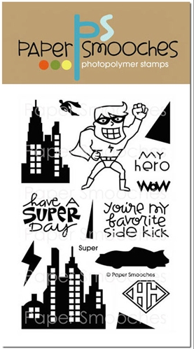 stempelset super mit superheld, stadtskyline, usw. 