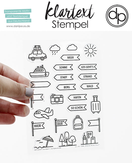 Klartext-Stempel - Strand, Wald, Stadt - Clear Stamp Set 4x6