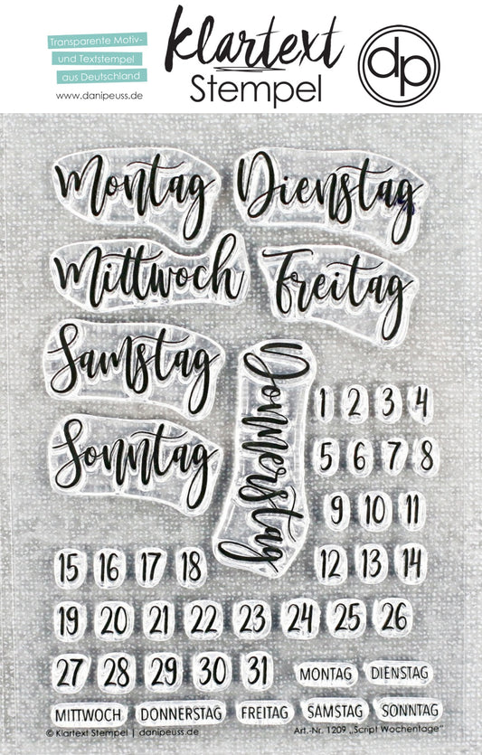Klartext-Stempelset A6 "Script Wochentage"