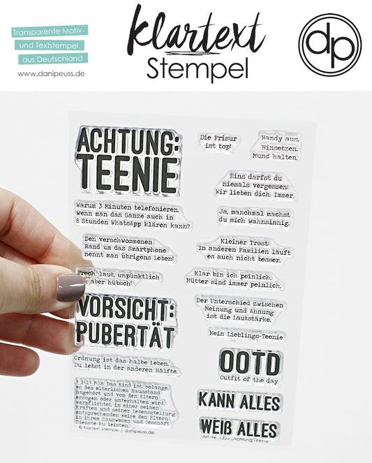 Klartext-Stempel - Achtung Teenie - Clear Stamp Set 4x6