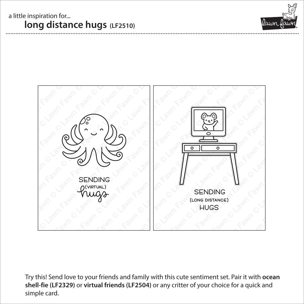 Lawn Fawn - Long Distance Hugs - Clear Stamp Set 3x4