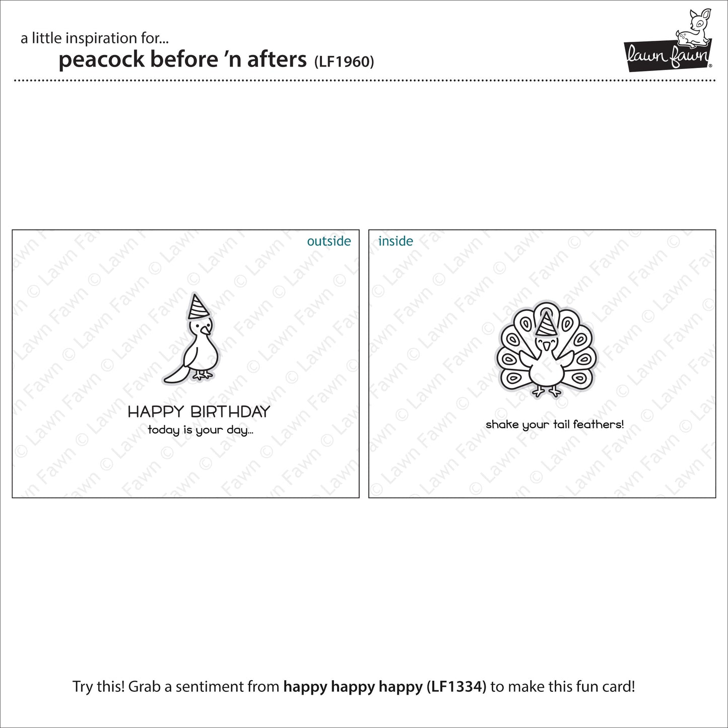 Lawn Fawn - Peacock Before 'n Afters - Clear Stamp 3x4