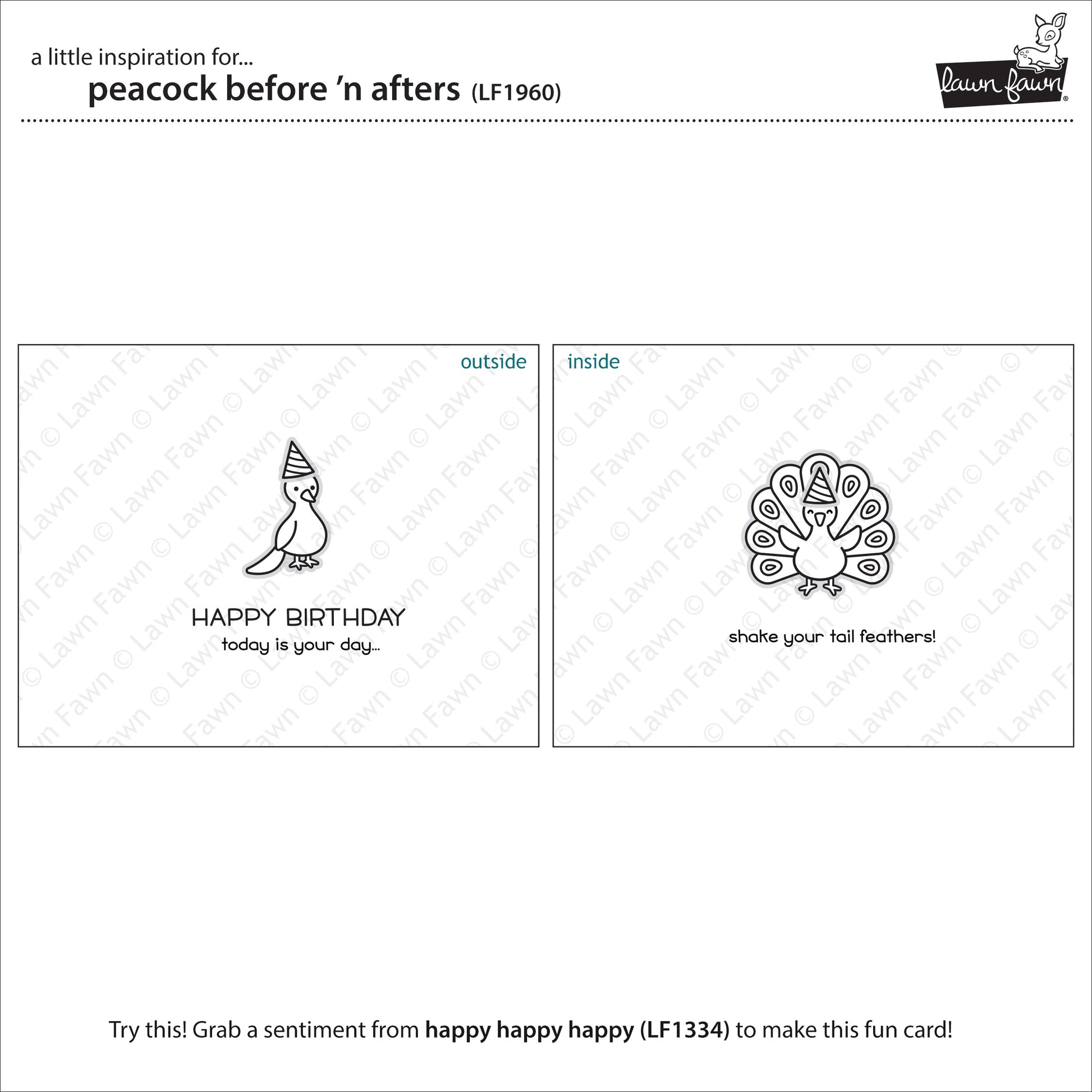 Lawn Fawn - Peacock Before 'n Afters - Clear Stamp 3x4