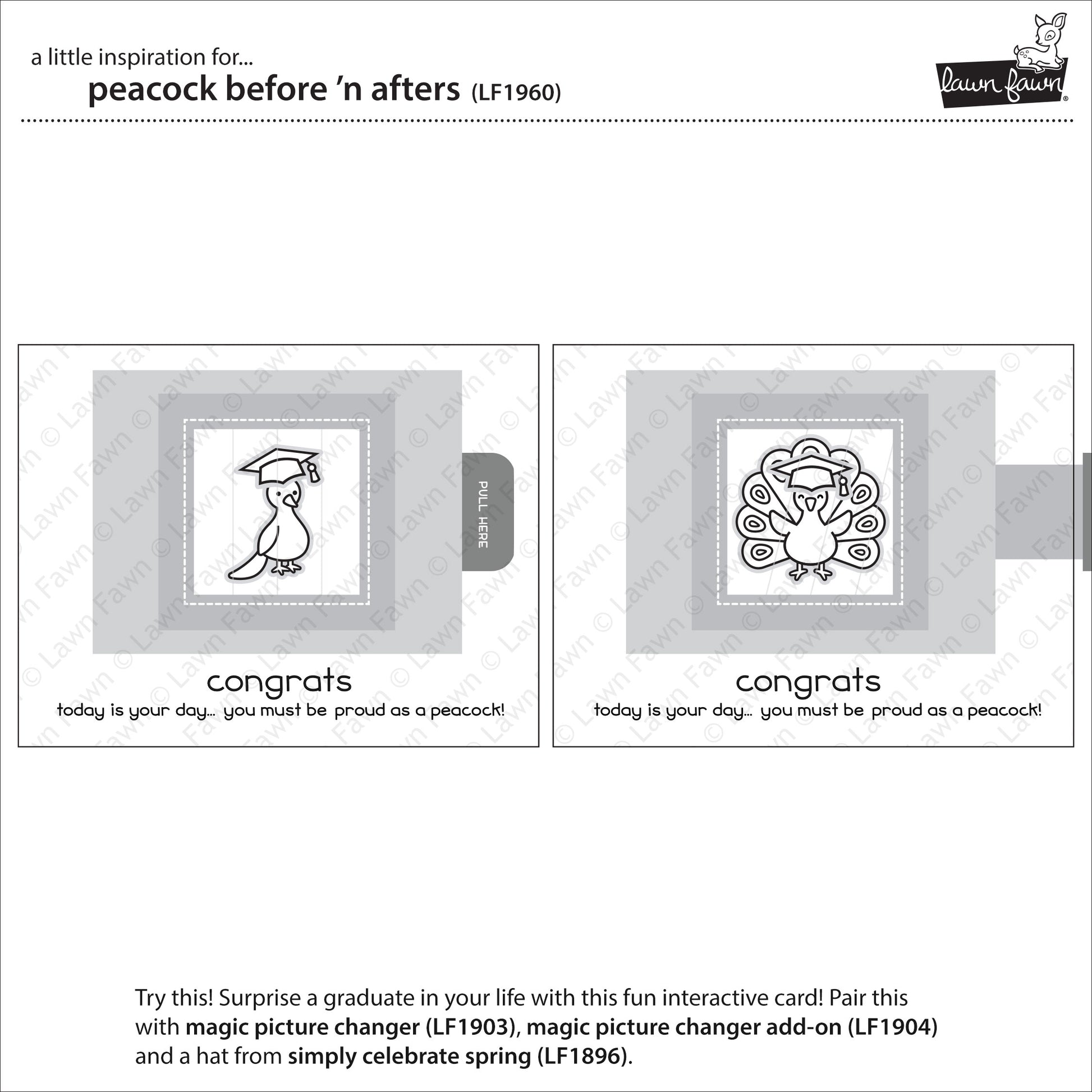 Lawn Fawn - Peacock Before 'n Afters - Clear Stamp 3x4