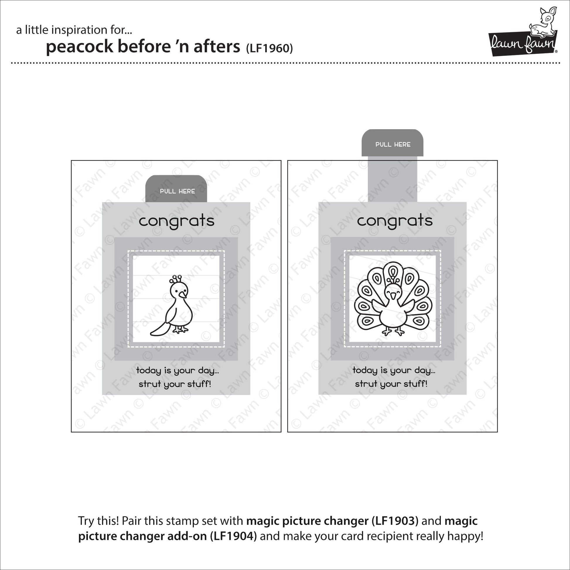 Lawn Fawn - Peacock Before 'n Afters - Clear Stamp 3x4