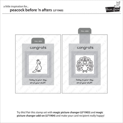 Lawn Fawn - Peacock Before 'n Afters - Clear Stamp 3x4