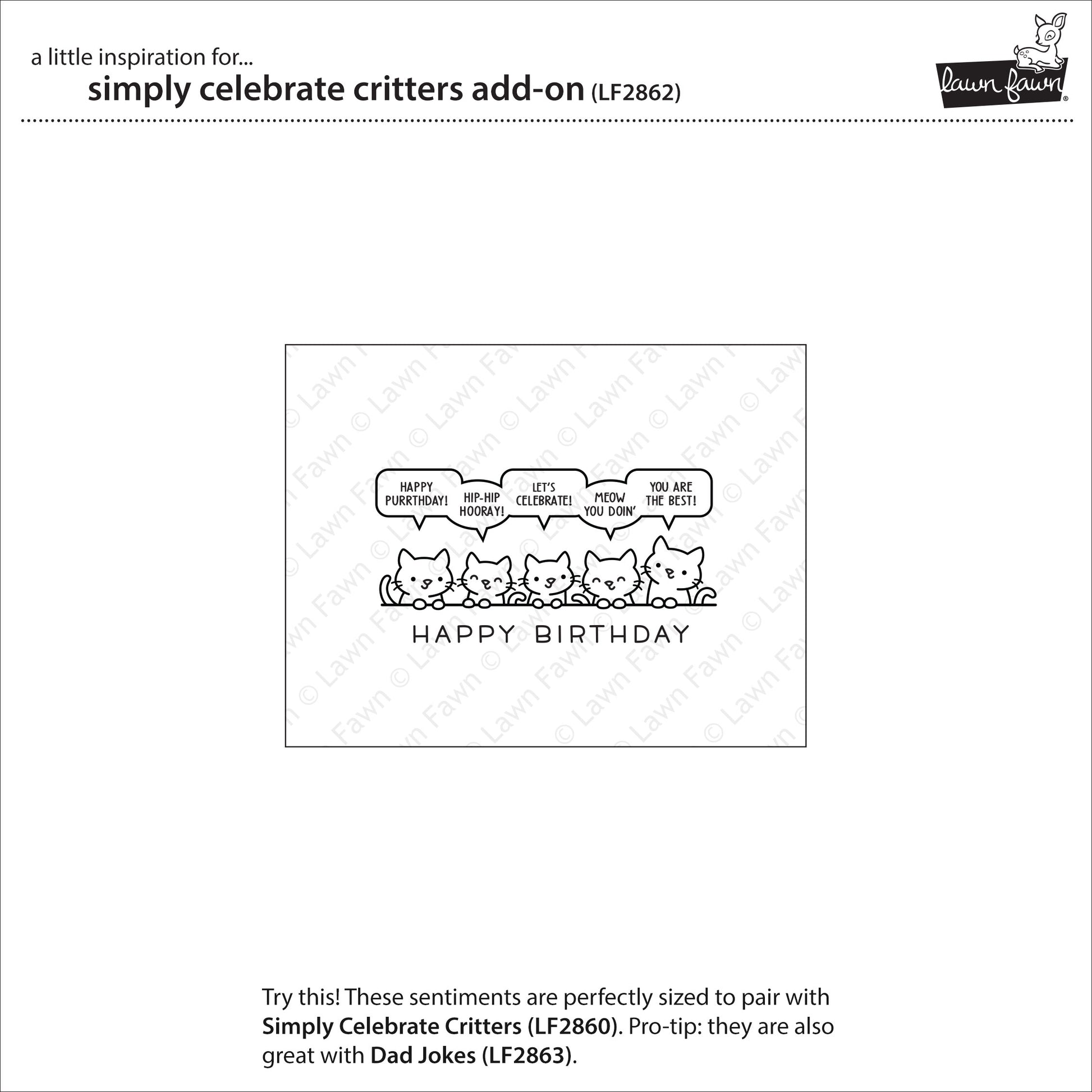 Lawn Fawn - Simply celebrate Critters Add-on - Clear Stamp 3x4