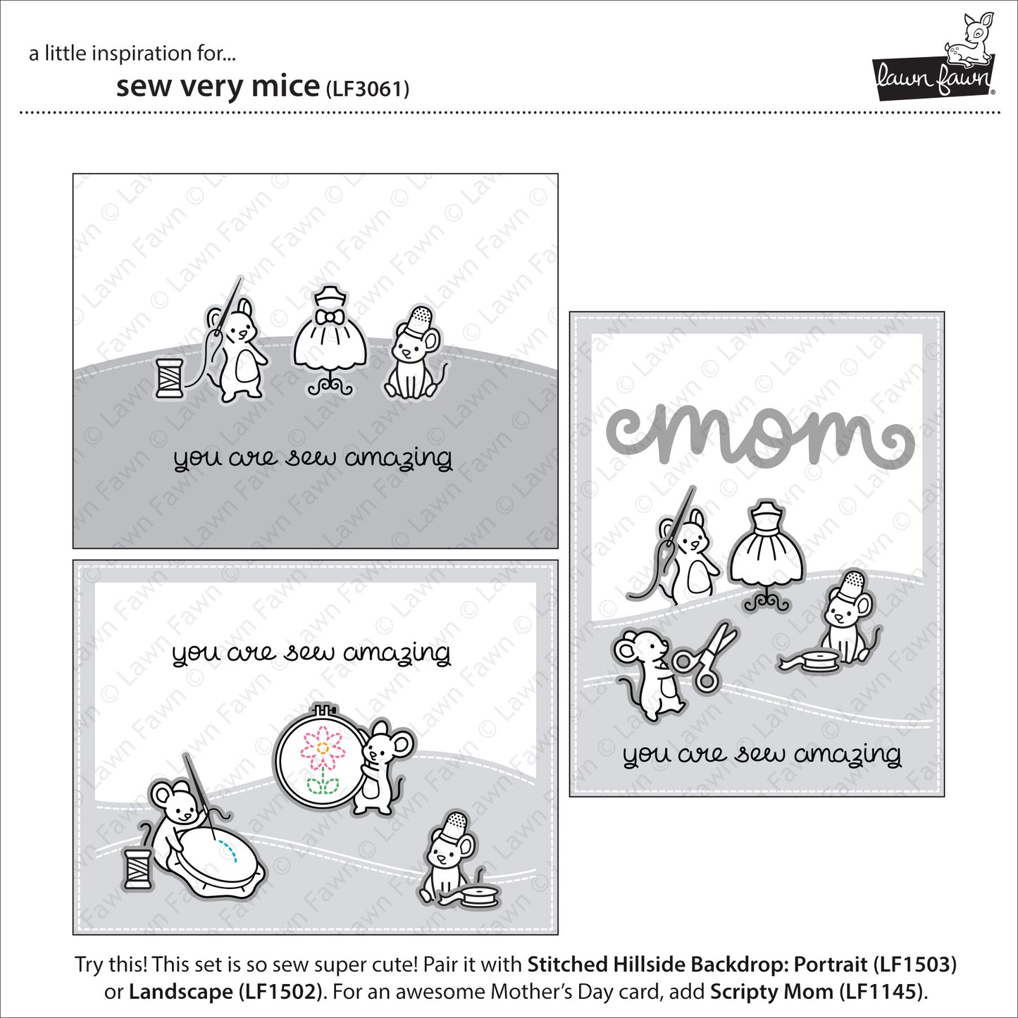 Lawn Fawn - Sew very Mice - Clear Stamp 4x6