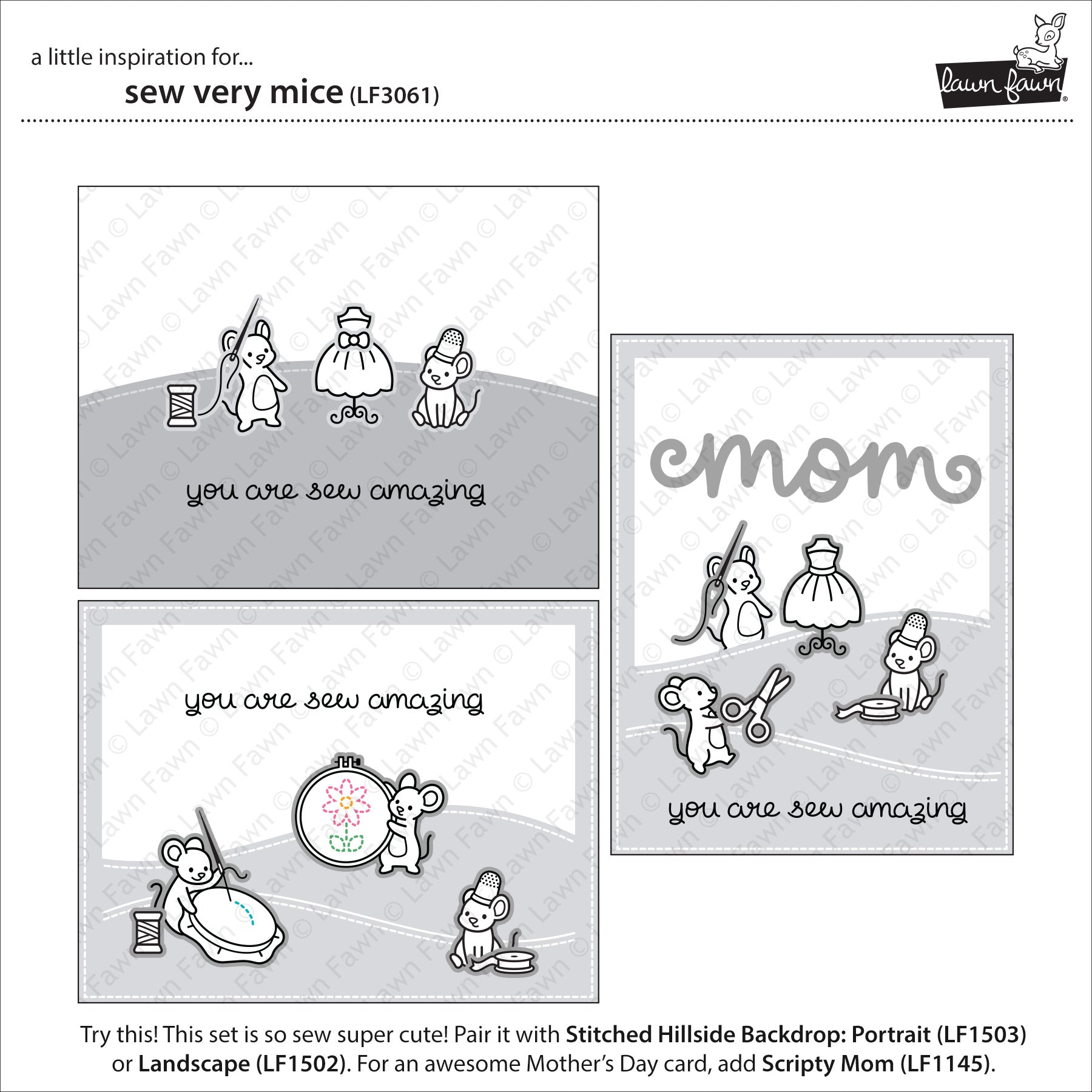 Lawn Fawn - Sew very Mice - Clear Stamp 4x6