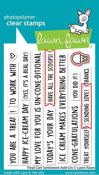 Lawn Fawn Treat cart sentiment add-on Outline Stanzen