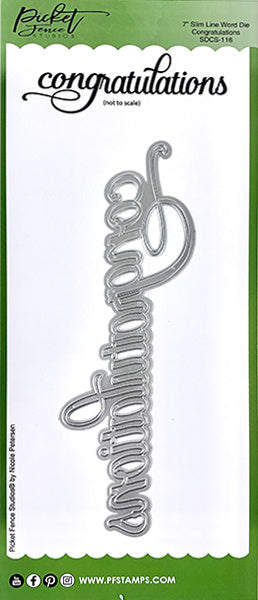 Picket Fence Studios Slim Line Congratulations Word 4x10 Inch Dies