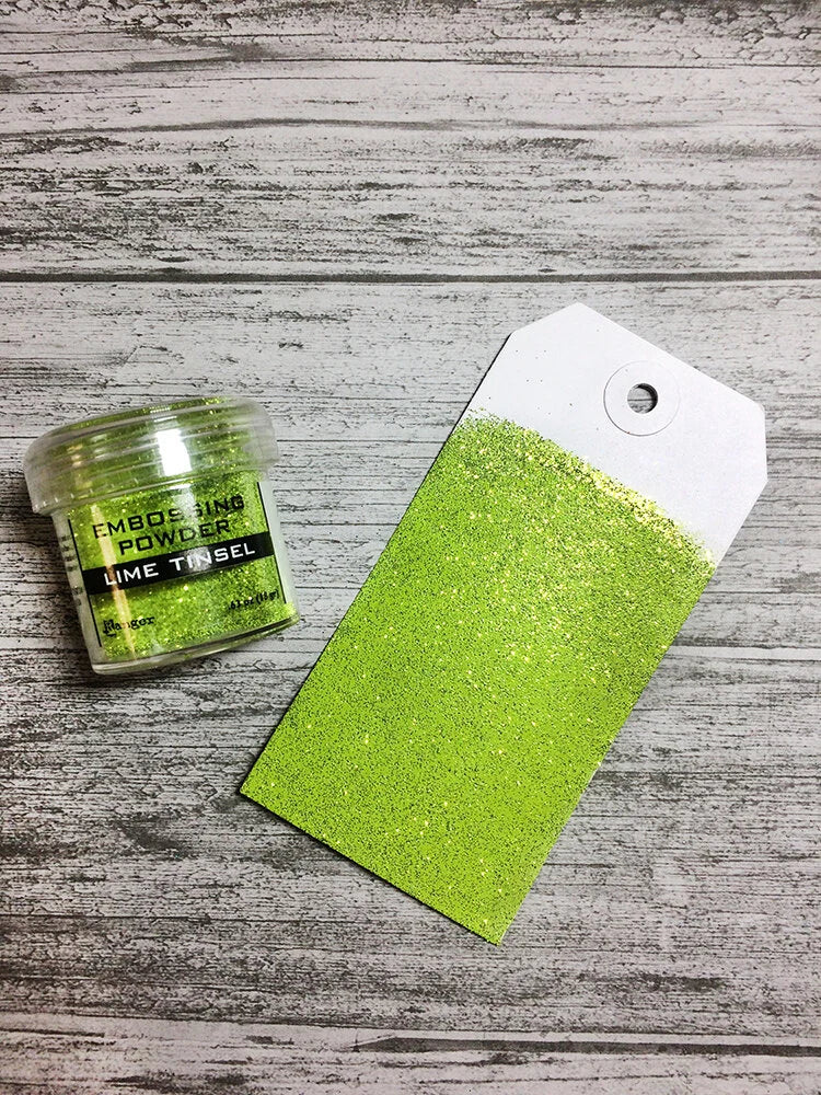 Beispiel Tag mit Ranger Embossing Powder Lime Tinsel 28 g in Limettengrün