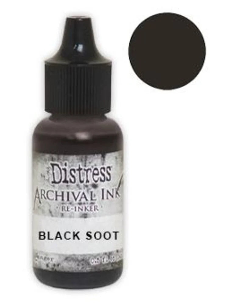 Tim Holtz Distress Archival Ink Re-Inker Black Soot 0.5 oz (18ml)