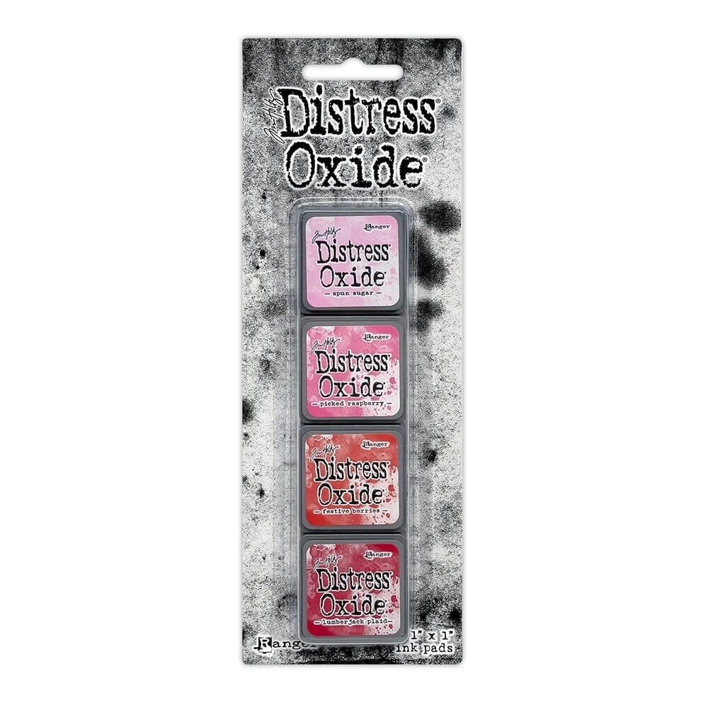 Ranger Tim Holtz Distress Mini Oxide Ink Pads Set #1 – Spun Sugar, Picked Raspberry, Festive Berries, Lumberjack Plaid