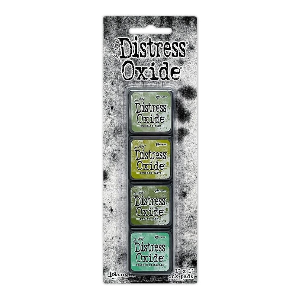 Ranger Tim Holtz Distress Mini Oxide Ink Pads Set #3 – Bundled Sage, Crushed Olive, Peeled Paint, Cracked Pistachio