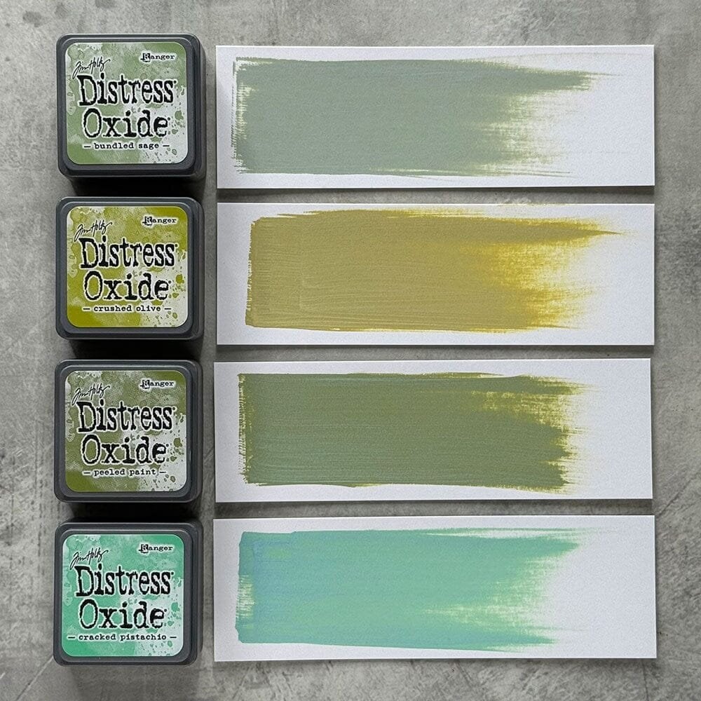 Ranger Tim Holtz Distress Mini Oxide Ink Pads Set #3 – Bundled Sage, Crushed Olive, Peeled Paint, Cracked Pistachio