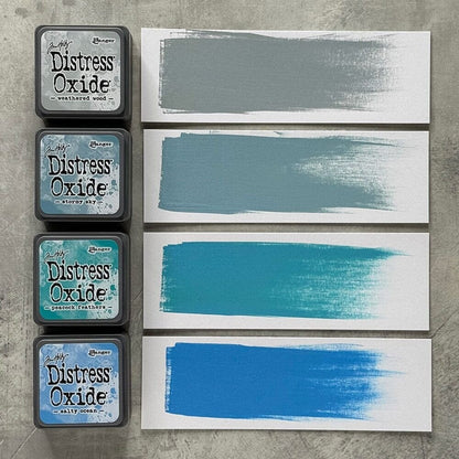 Ranger Tim Holtz Distress Mini Oxide Ink Pads Set #4 – Weathered Wood, Stormy Sky, Peacock Feathers, Salty Ocean