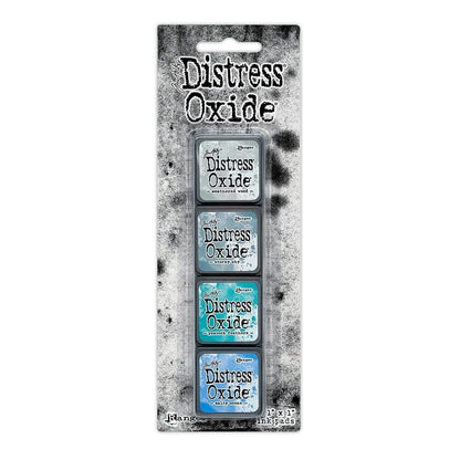 Ranger Tim Holtz Distress Mini Oxide Ink Pads Set #4 – Weathered Wood, Stormy Sky, Peacock Feathers, Salty Ocean
