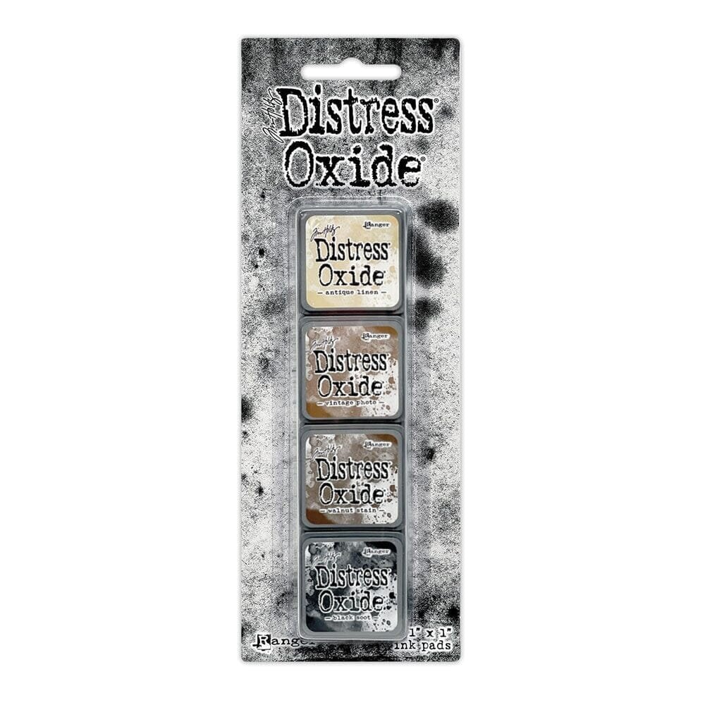 Ranger Tim Holtz Distress Mini Oxide Ink Pads Set #6 – Antique Linen, Vintage Photo, Walnut Stain, Black Soot