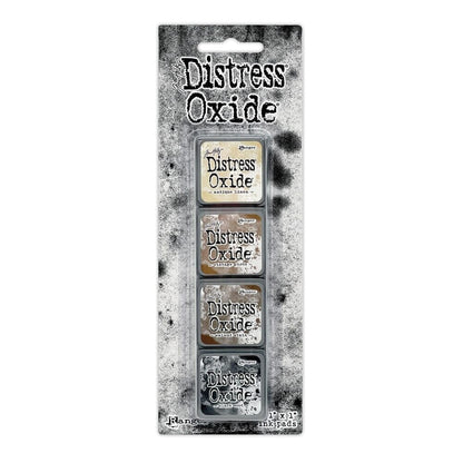 Ranger Tim Holtz Distress Mini Oxide Ink Pads Set #6 – Antique Linen, Vintage Photo, Walnut Stain, Black Soot