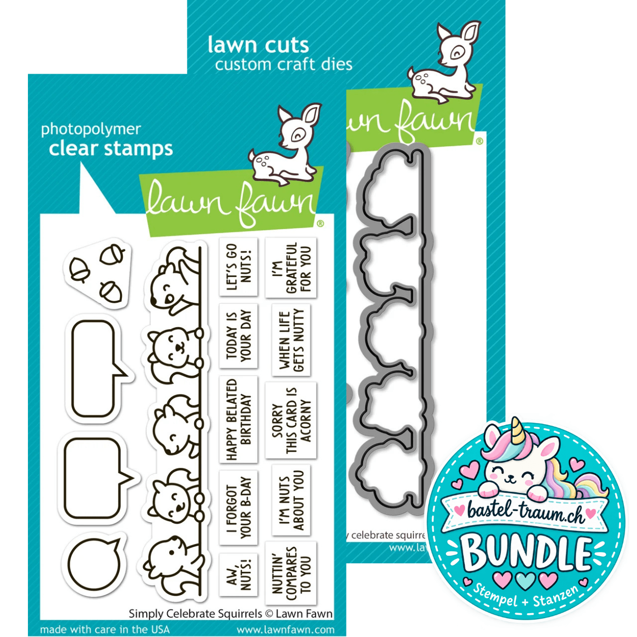 Lawn Fawn Simply Celebrate Squirrels Clear Stamp + Lawn Cuts