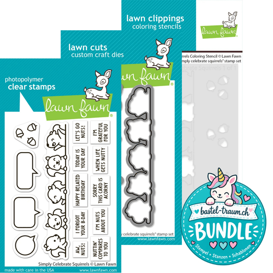 Lawn Fawn Simply Celebrate Squirrels Clear Stamp + Lawn Cuts + Coloring Stencil